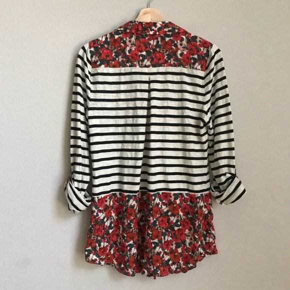 Anthro POSTMARK striped and floral print popover - Picture 7 of 8